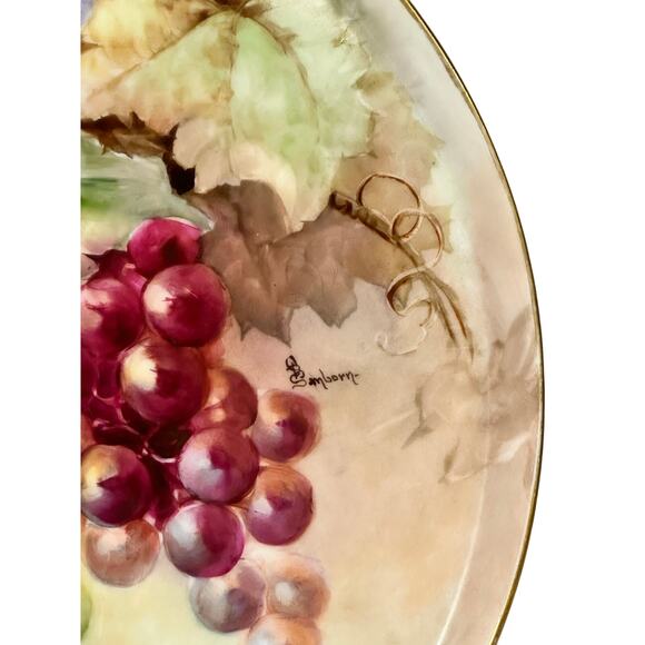 Antique T & V Tressemann & Vogt Limoges France Grapes Painted 13.5" Round Tray - Picture 5 of 9